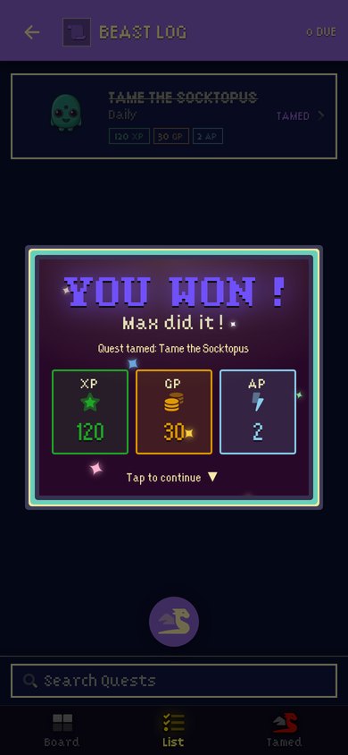 Victory screen paying out XP, GP and AP